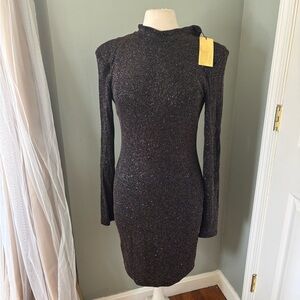 Sparkle Long-Sleeve Bodycon Dress in Black